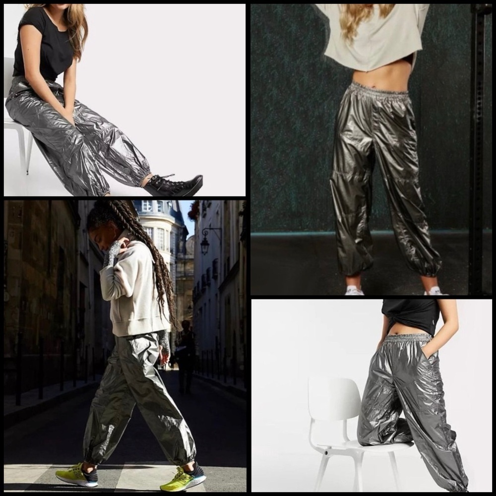 Free People Movement Mirror Ball Metallic SilverPewter Street Jogger Pants S